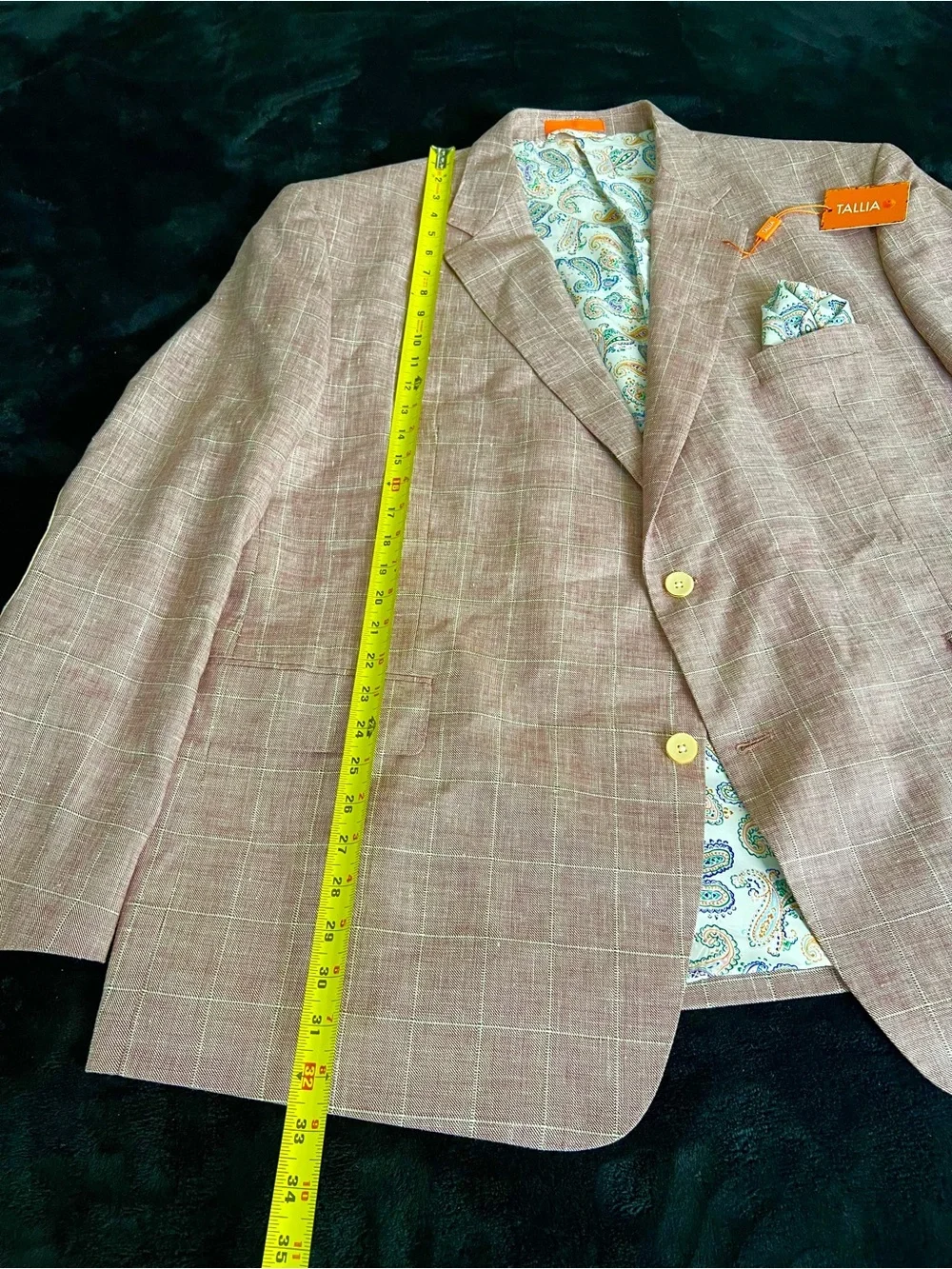 TALLIA Rosy Pink Plaid Sport Coat with light Cream Elbow Patches - Picture 6 of 13